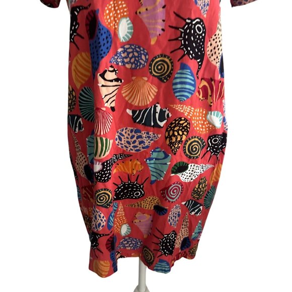 COREY LYNN CALTER Coral Seashell Print Short Sleeve Dress Size Small - Picture 6 of 7